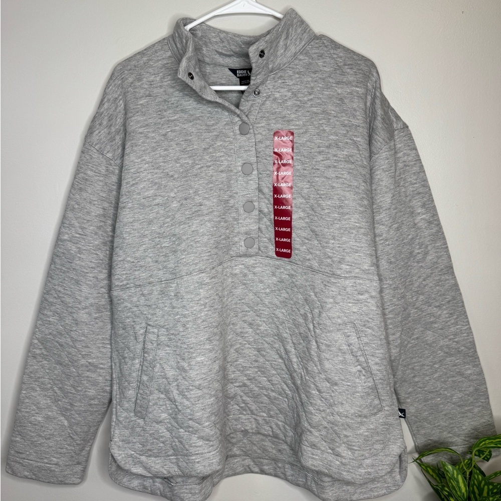 Nwt Eddie Bauer Gray Quilted Pullover